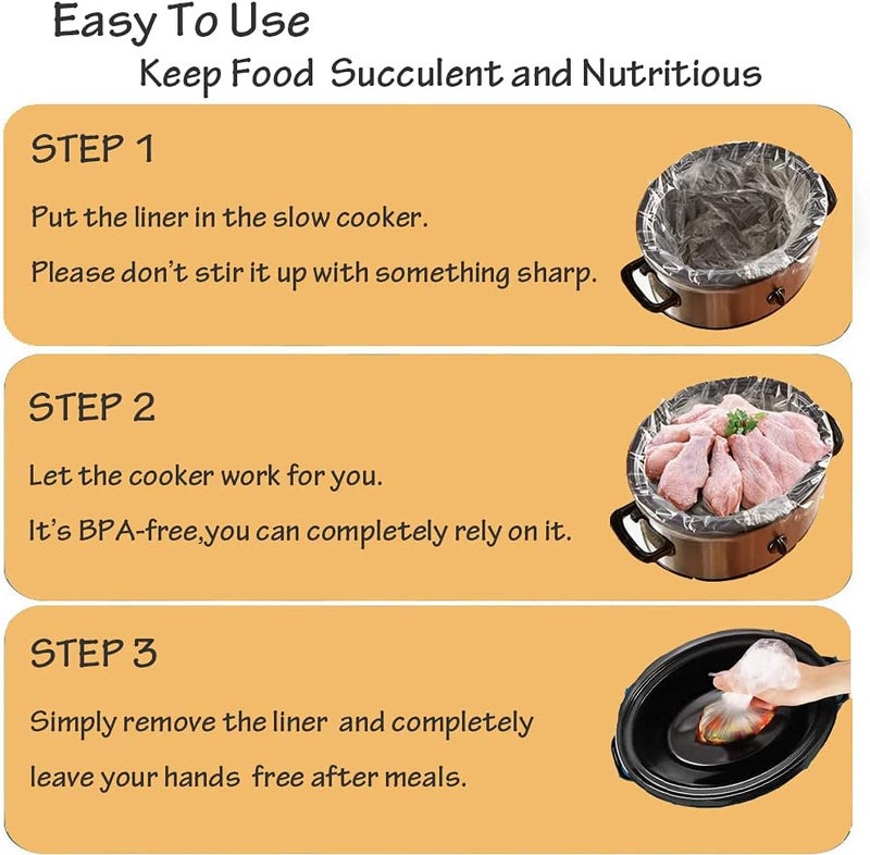 OOFLAYE 40 Counts Slow Cooker Liners and Cooking Bags, Extra Large Size Fits 6-10QT Pot, 14"x 22", BPA Free, Suitable for Oval & Round Pot -2 Pack - Image 4